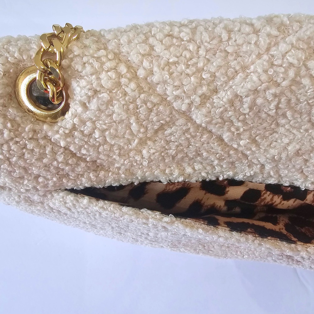 NWT Rachel Zoe Angelica Shoulder Bag Purse Bone Beige Tufted Gold Chain Leopard - Picture 5 of 10